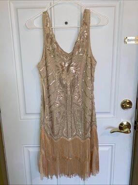 Gorgeous Beaded Fringe Sleeveless Cocktail Dress - Nude